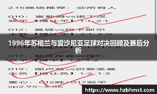 1996年苏格兰与爱沙尼亚足球对决回顾及赛后分析