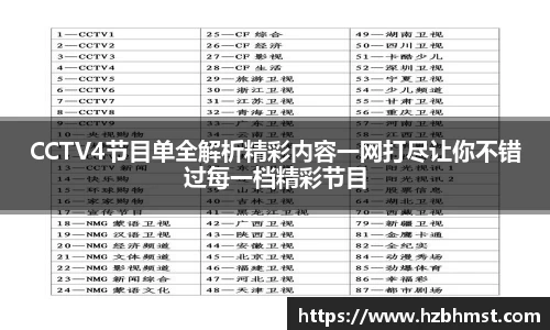 CCTV4节目单全解析精彩内容一网打尽让你不错过每一档精彩节目